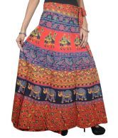 India Trendz Jaipuri Printed Cotton Long Wrap Skirt -orange