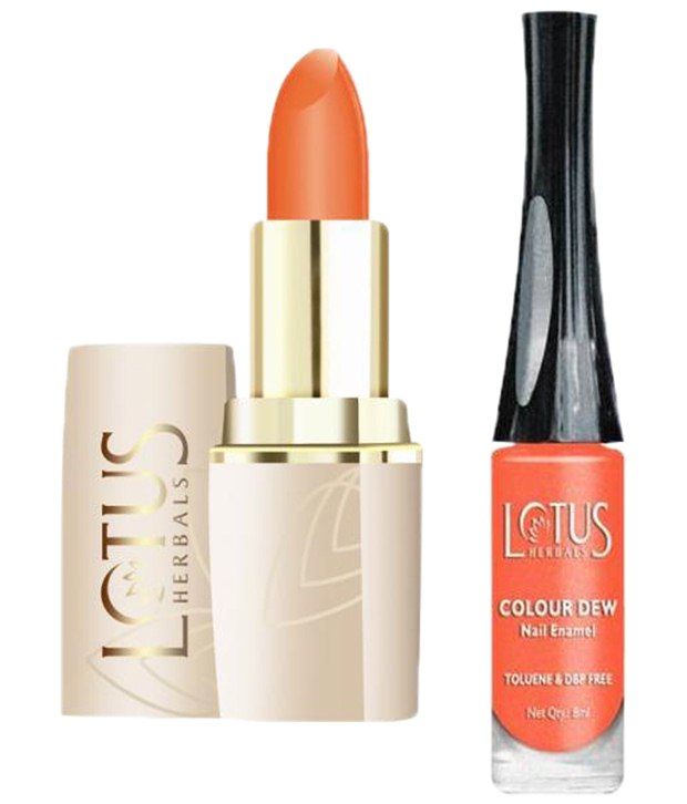 Lotus Herbals Combo Of Orange Lipstick 692 4.2g & Colour Dew Orange Desire 95 Nail Paint 7ml