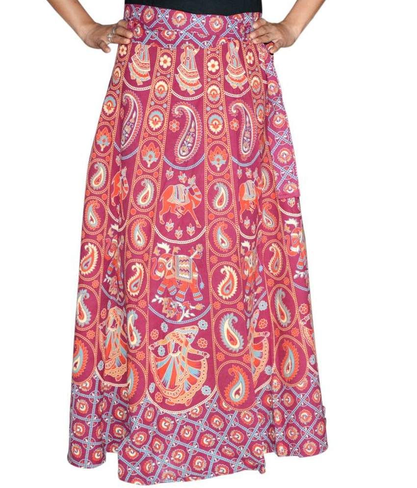 Marusthali Maroon Printed Long Cotton Skirt available at snapdeal for Rs.557