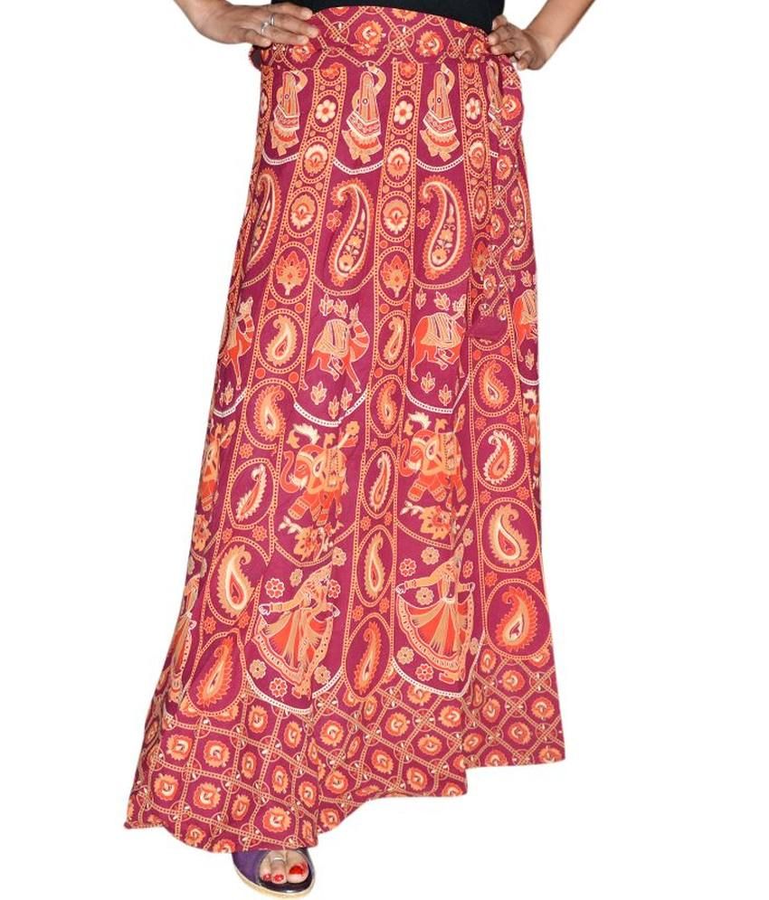 Marusthali Maroon Printed Long Cotton Skirt available at snapdeal for Rs.557