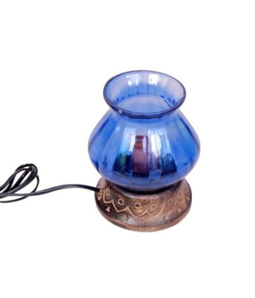 Onlineshoppee Wooden And Iron Hand Carved Colored Electric chimney Lamp Design Sky Blue available at snapdeal for Rs.399