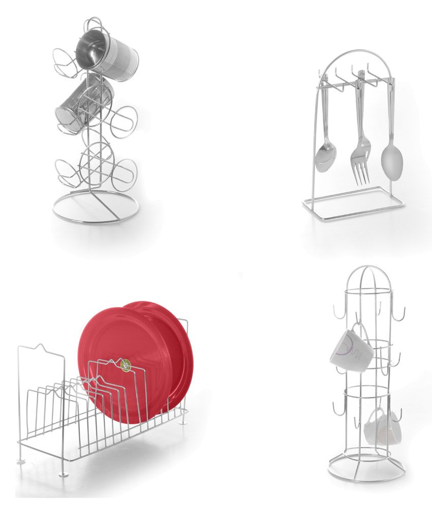 Hmsteels Stainless Steel Cup, Glass, Plate And Cutlery Stand - Set Of 4 available at snapdeal for Rs.3579