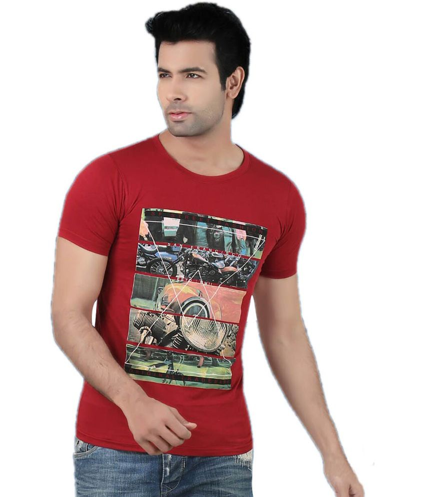 44% OFF on Maczone Red Cotton Printed T-shirt For Men on Snapdeal