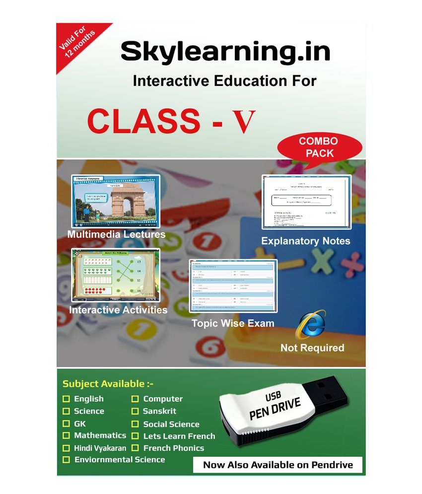 Cbse Class 5 Pen Drive Combo Pack (english, Maths, Science, Hindi Vyakaran, Computer, French, Sanskrit, G.k., Evs, Social Science) By Skylearning available at snapdeal for Rs.999