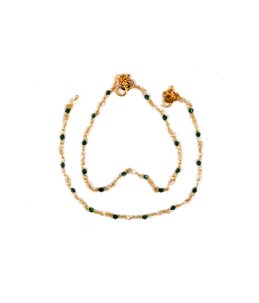Aksha Simple Green Beads Golden Anklets available at snapdeal for Rs.229