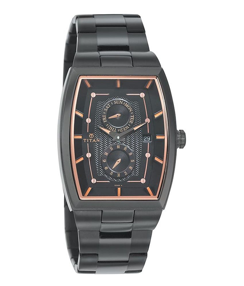 Titan black square online watch