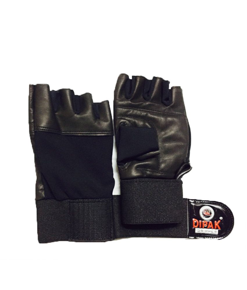 Dipak Weight Lifting Black Leather Gloves Gripper