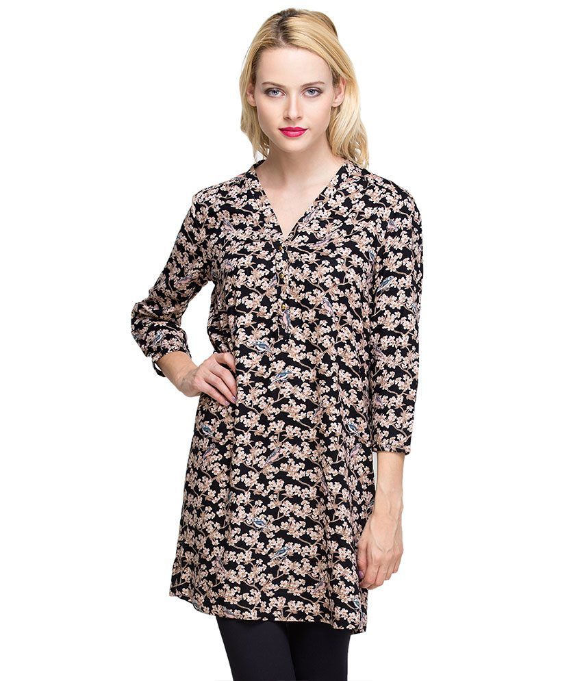Oxolloxo Black Printed Cotton Tunic available at snapdeal for Rs.374