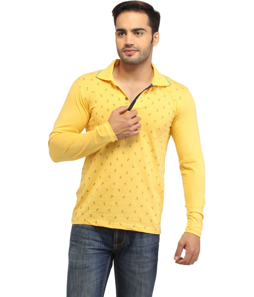 26% OFF on Stylistry Yellow Printed Cotton Blend Polo T-shirt on