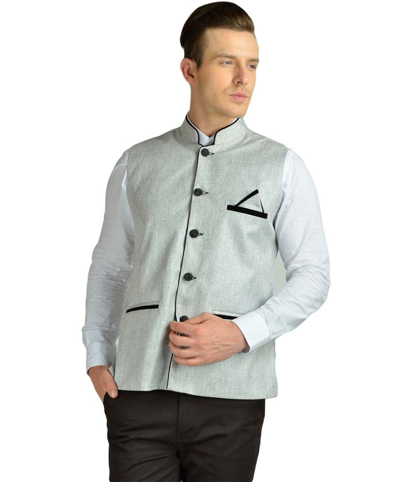 Ahhaaaa Gray Cotton Blend Semi Formal Modi Jacket available at SnapDeal 