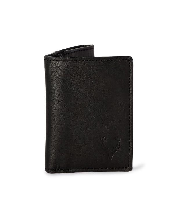 Buy Allen Solly Black Leather Tri-fold Formal Long Wallet on