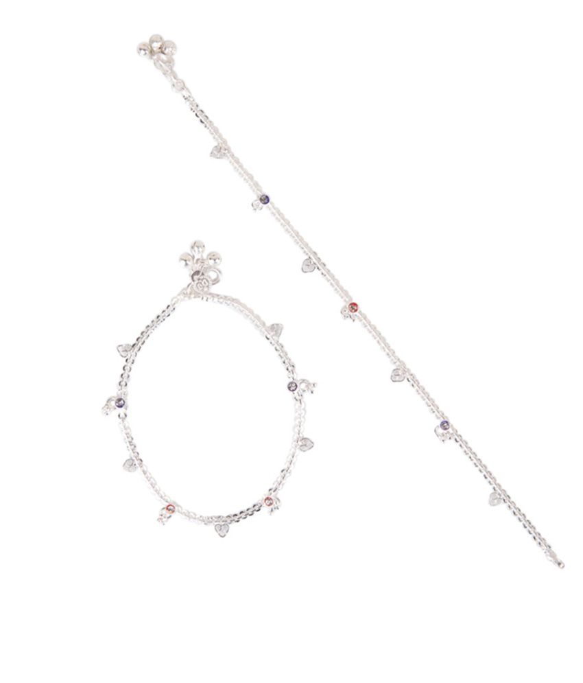 modern silver anklets with stones