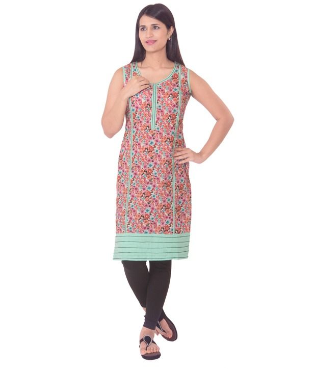 Fab Nisa Gray Printed Cotton Sleeveless Medium Women Kurti