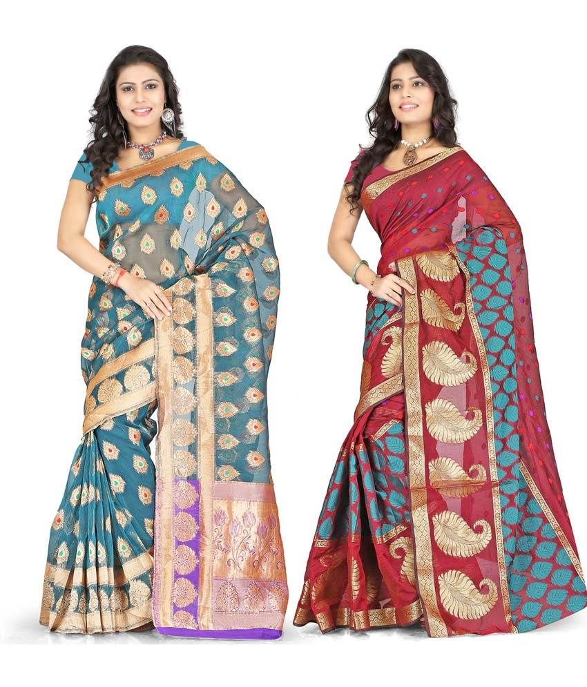 Indi Wardrobe Royal Banarasi Silk Saree - Combo Of 2 available at snapdeal for Rs.1999
