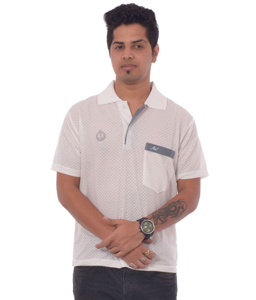 Moffi White Cotton Blend Polo T-shirt