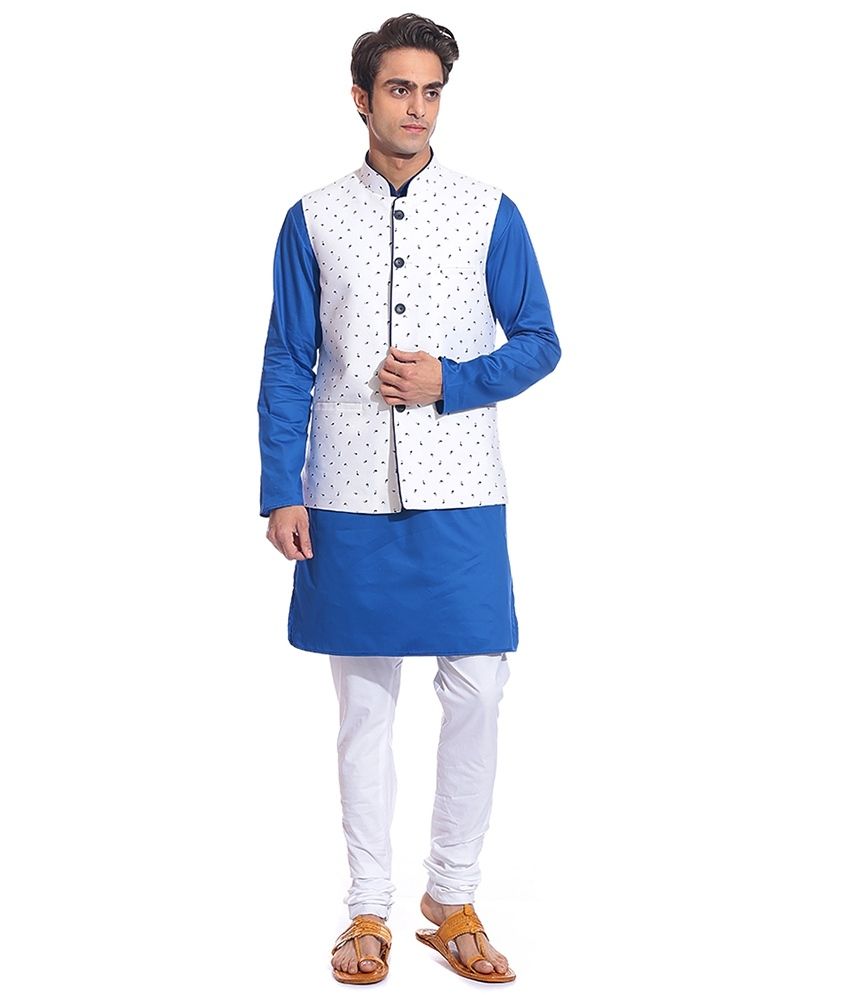77 OFF on Tag 7 Royal Blue Kurta Pyjama With White Jacket on