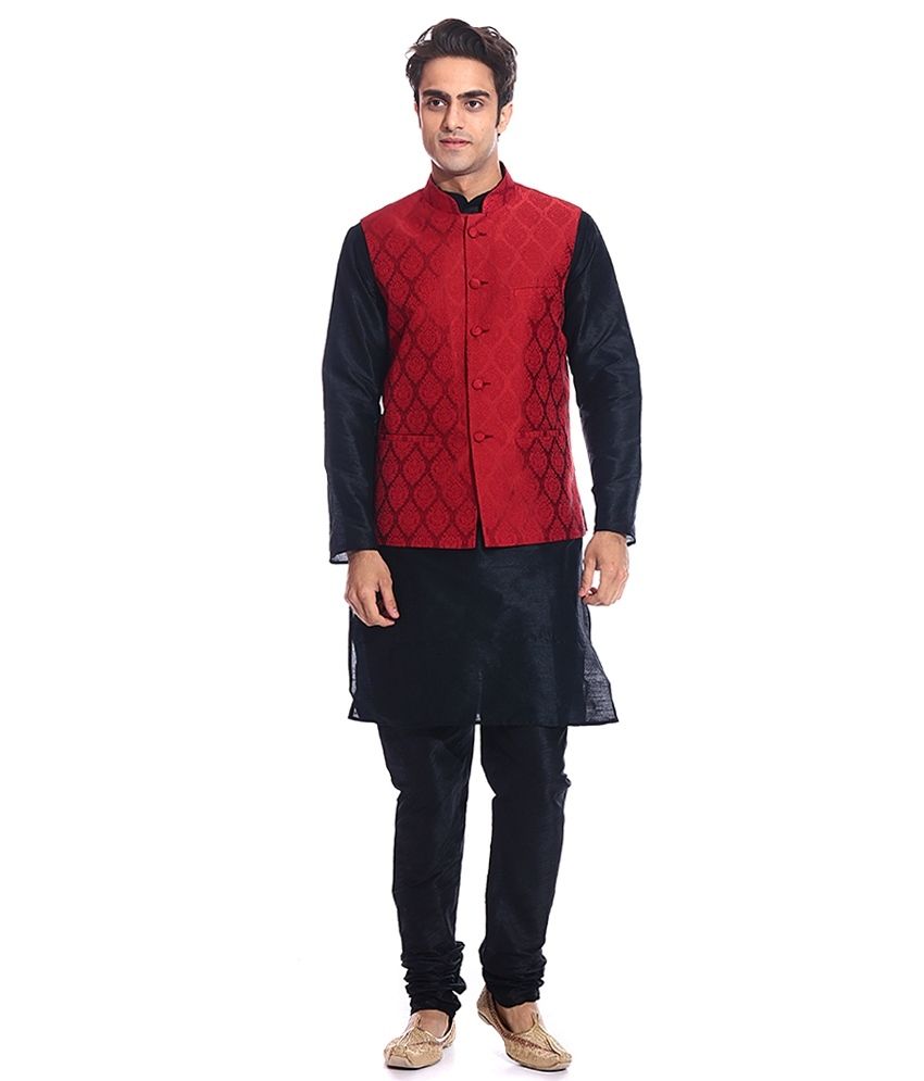 66% OFF on Tag Black Kurta Pyjama With Red Jacket on Snapdeal