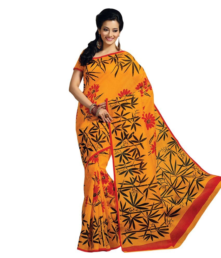 pure cotton yellow saree