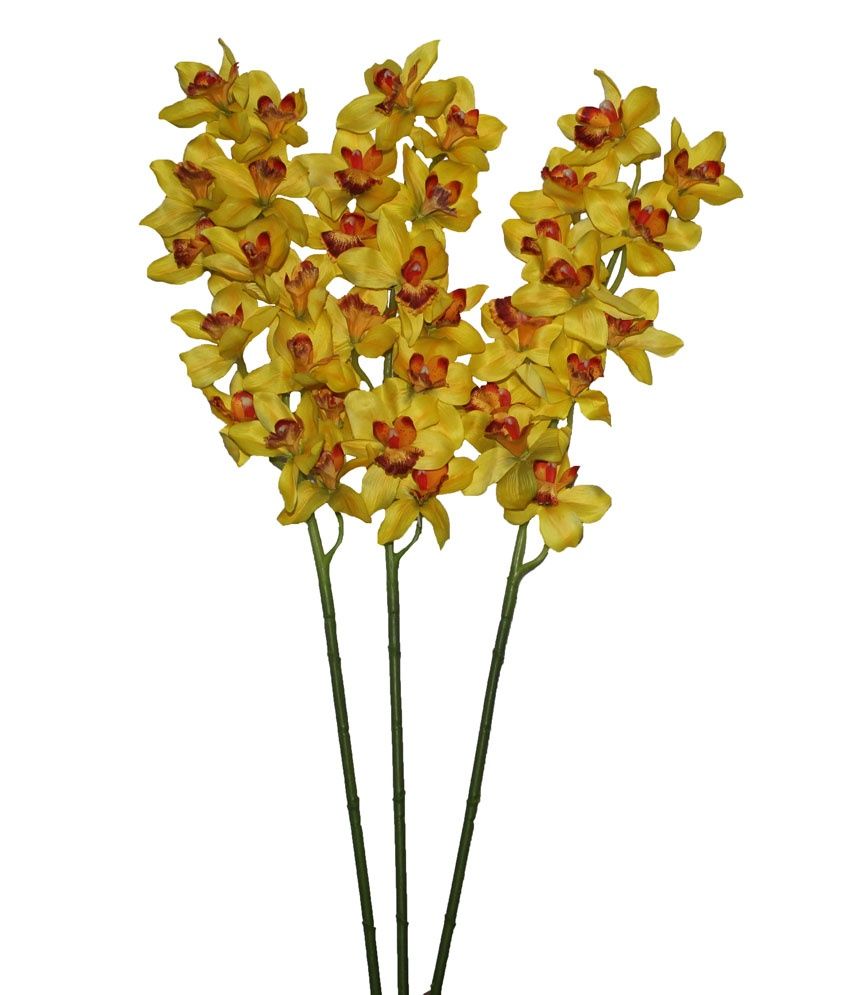 Pollination Yellow Cymbidium Orchid Artificial Flowers Set Of 3 Buy
