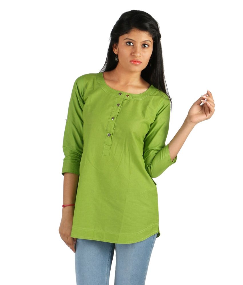 Lovely Lady Light Green Solid Cotton 5 Button Kurti