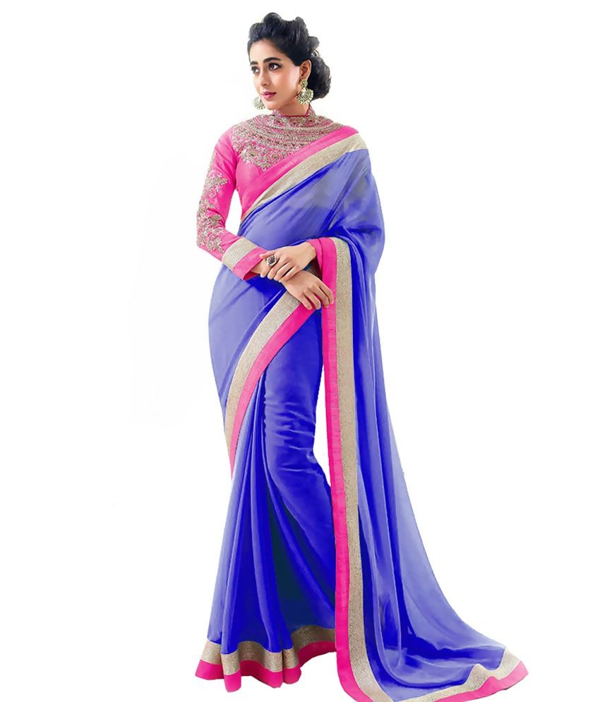 Sareez House Designer Blue Chiffon Saree available at snapdeal for Rs.549