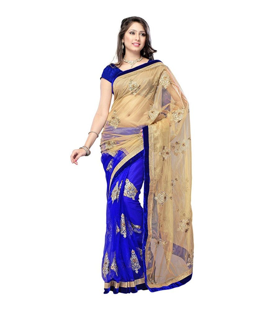 28krisha Blue Net Embroidered Saree available at snapdeal for Rs.613
