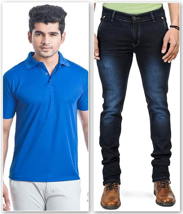 blue t shirt black jeans