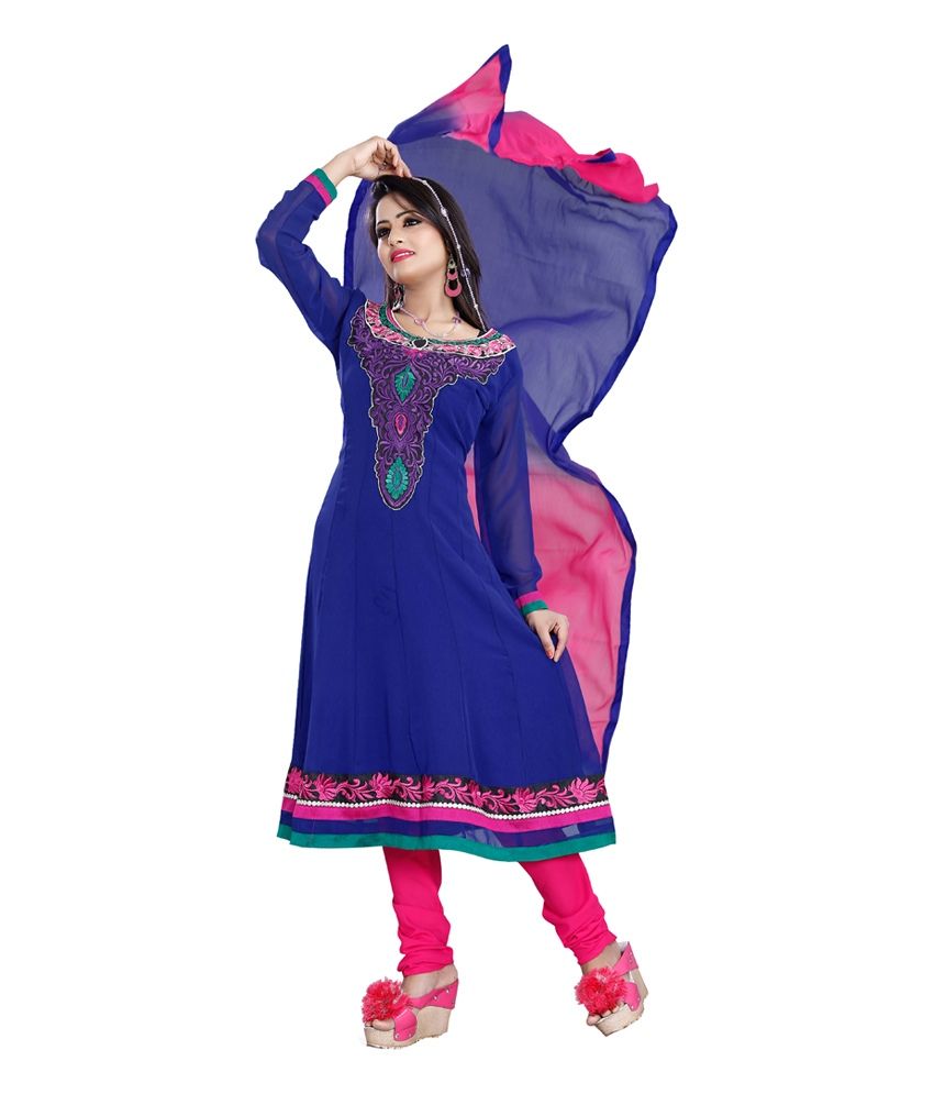 Blissta Blue Georgette Designer Embroidered Anarkali Dress Material available at snapdeal for Rs.999