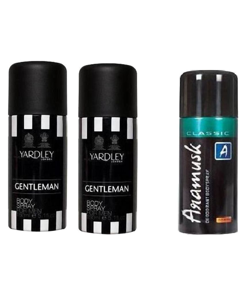Yardley Combo Of Two Yardley Gentleman Deo Men 150 Ml & One Aramusk Classic Deodorant Spray Men 150 Ml available at snapdeal for Rs.594