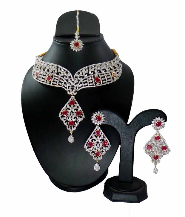15 OFF on Modish Look Silver And Pink American Diamond Heavy