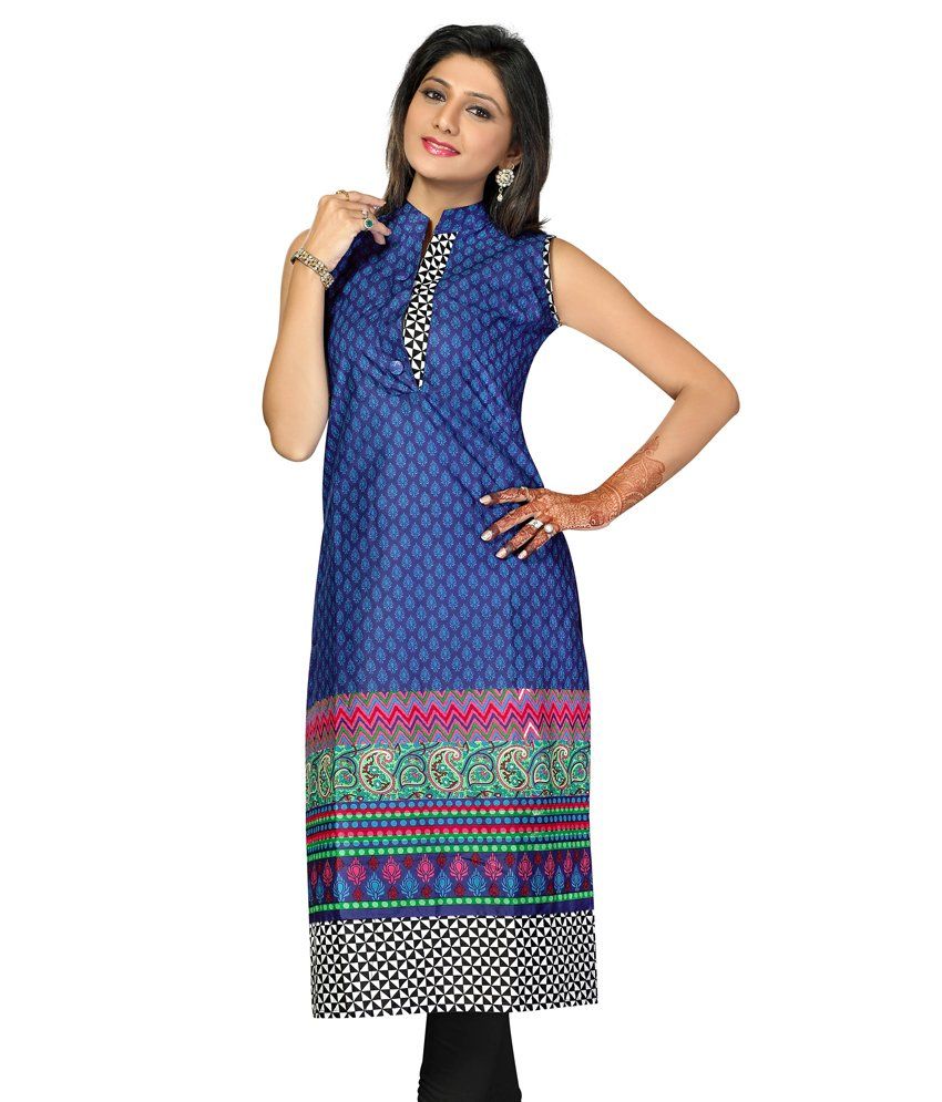 Meher Impex Blue Cotton Half Sleeves Chinese Collar Kurti