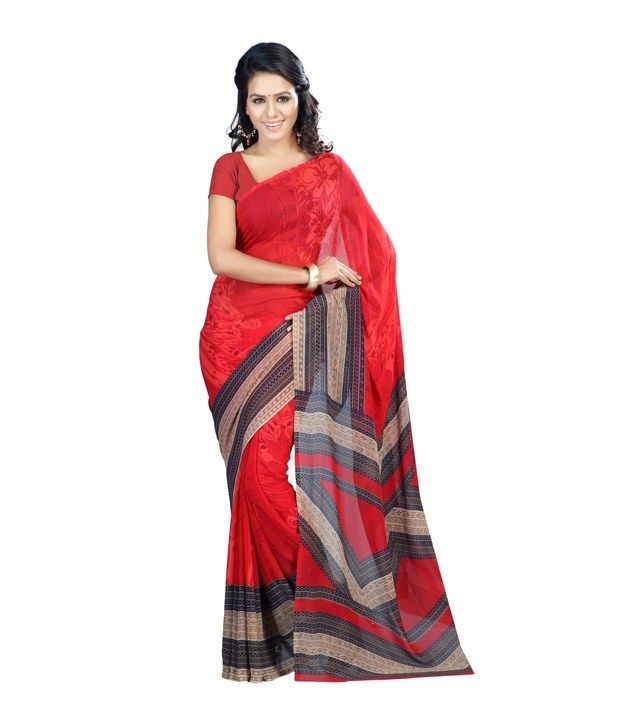 Fabdeal Faux Georgette Printed Saree With Blouse Piece available at snapdeal for Rs.499