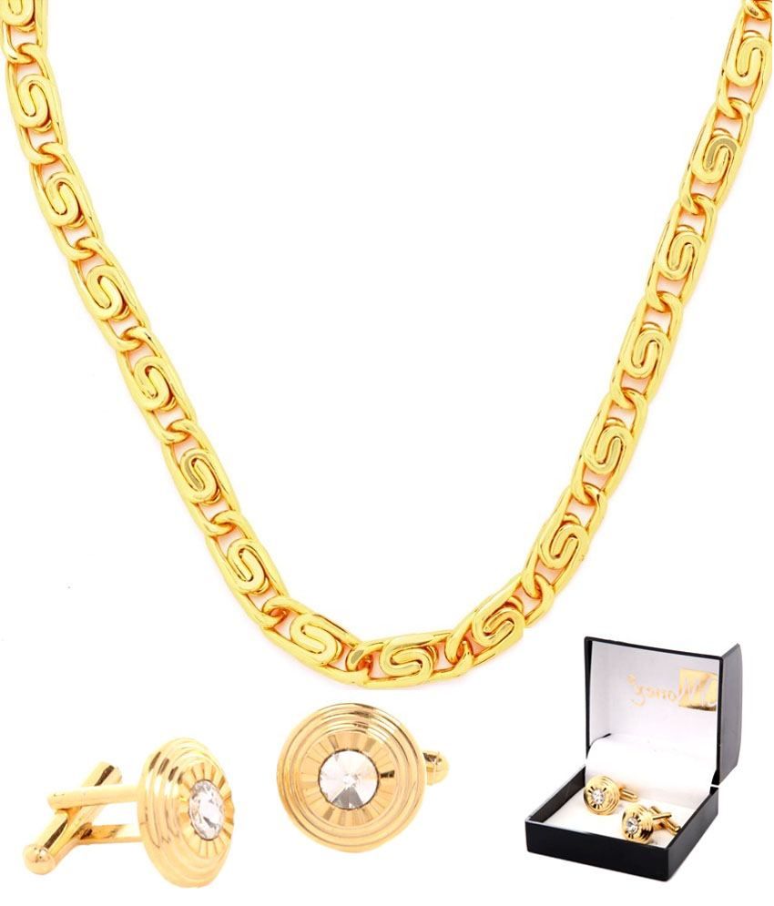 Goldnera Combo Of Popular Honey Singh Chain And Smart Studded Pair Of Cufflinks
