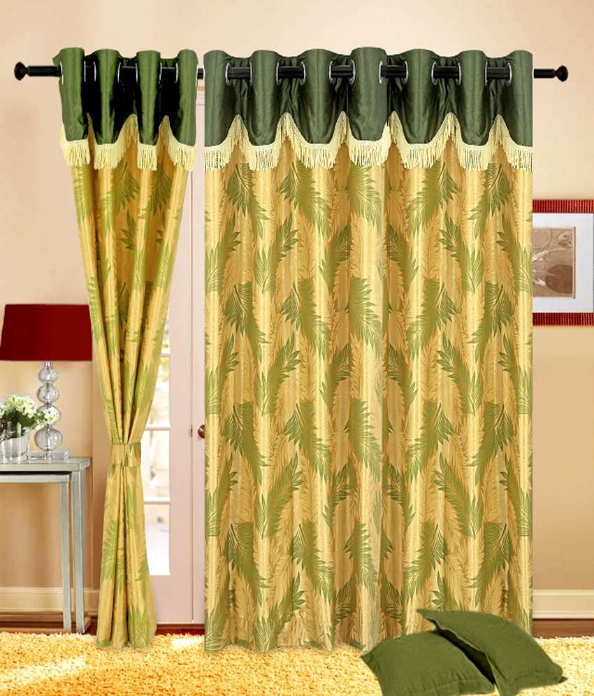 Home Sazz Green Leaves Combo Of 3 Fancy Door Curtains (7 Feet) - Green