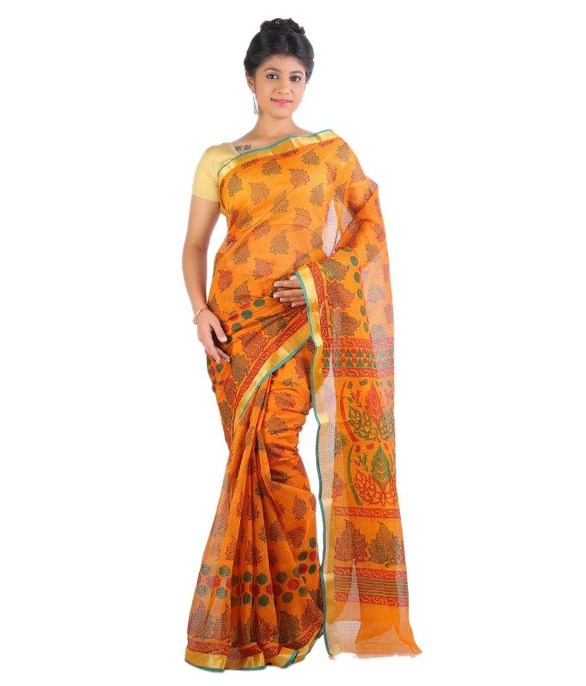 Ankisha Yellow Cotton Jacquard Saree With Blouse Piece available at snapdeal for Rs.250