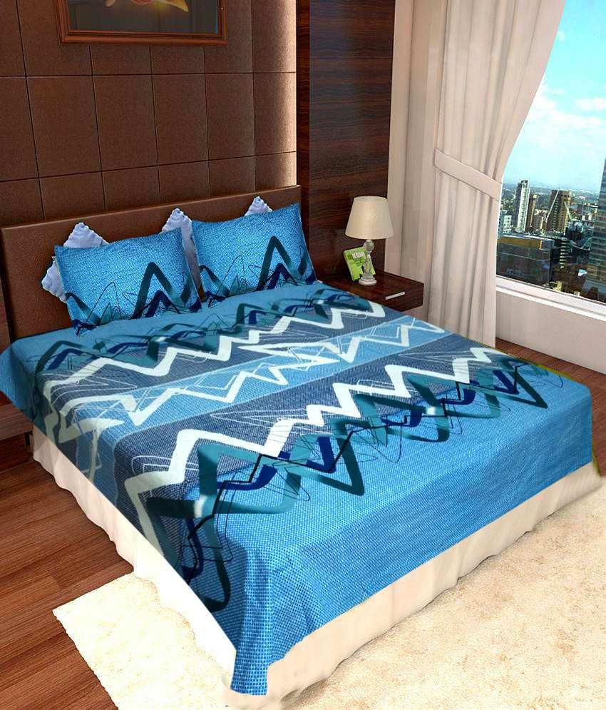 Homefab India Blue Cotton Double Bed Sheet Buy Homefab India Blue