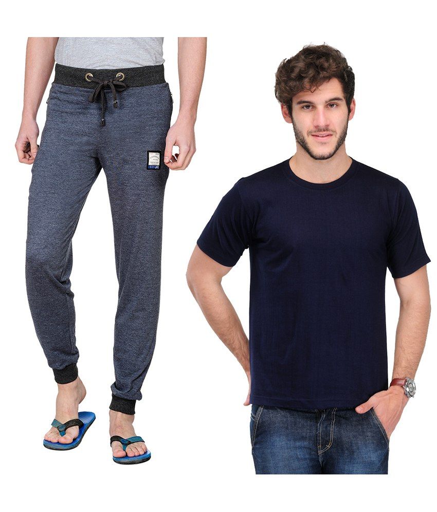 Tsx Multicolour Cotton Trendy Trackpant With Plain T-shirt available at snapdeal for Rs.823