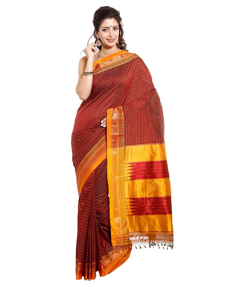 Dhammanagi Red Pure Silk Saree With Blouse Piece available at SnapDeal ...