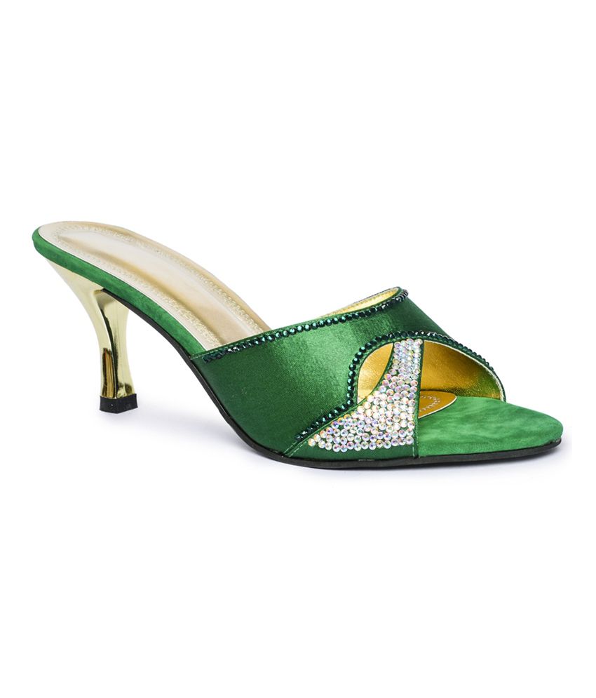 Rialto Green Leather Low Heel Party Wear Heeled Sandals - Buy Women's ...