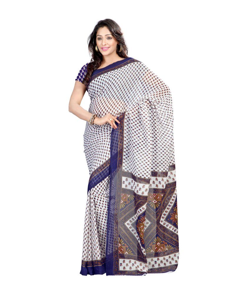 Sanskar Fashion Blue Faux Chiffon Printed Saree available at snapdeal for Rs.499