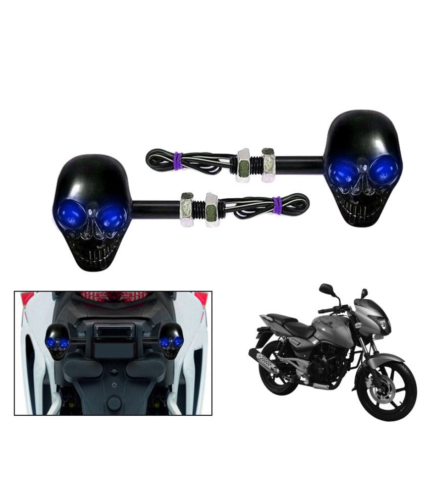 Speedwav Blue Led Black Skull Bike Indicators Assembly For Bajaj Pulsar 180 (set Of 2)