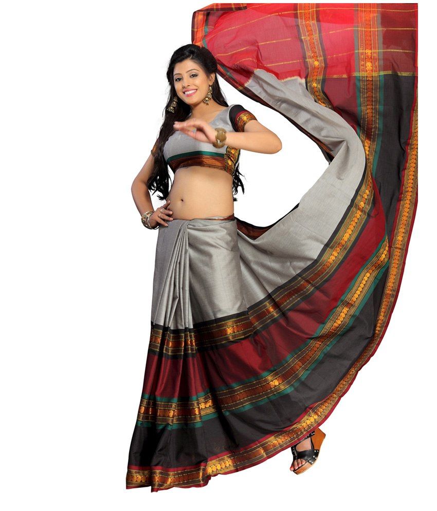 Mehta Sadi Gray Cotton Silk Plain Saree With Blouse Piece