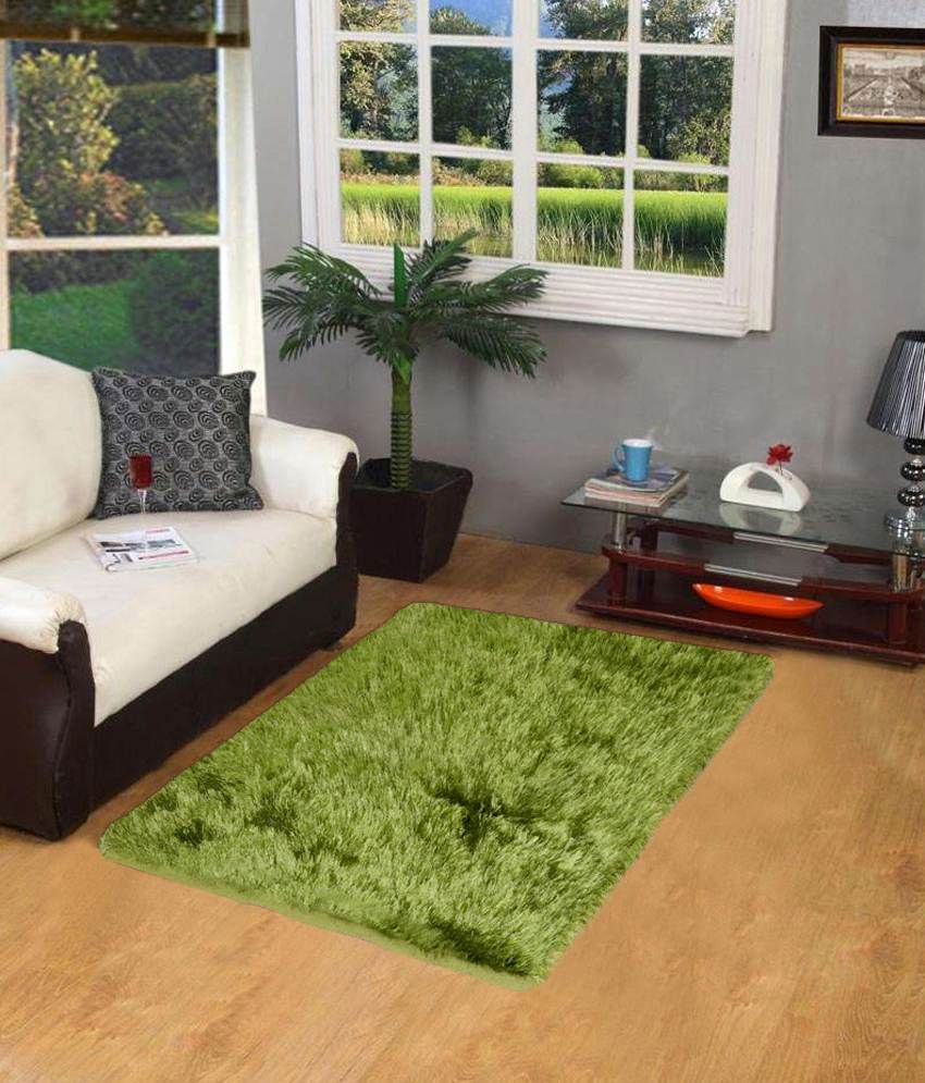 PINDIA Fancy Green Living Room Faux Fur Floor Runner Mat (110 x 70 cm