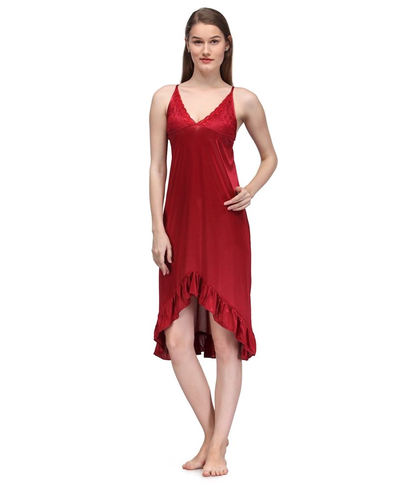 Oleva Maroon Satin Printed Nighty available at snapdeal for Rs.150