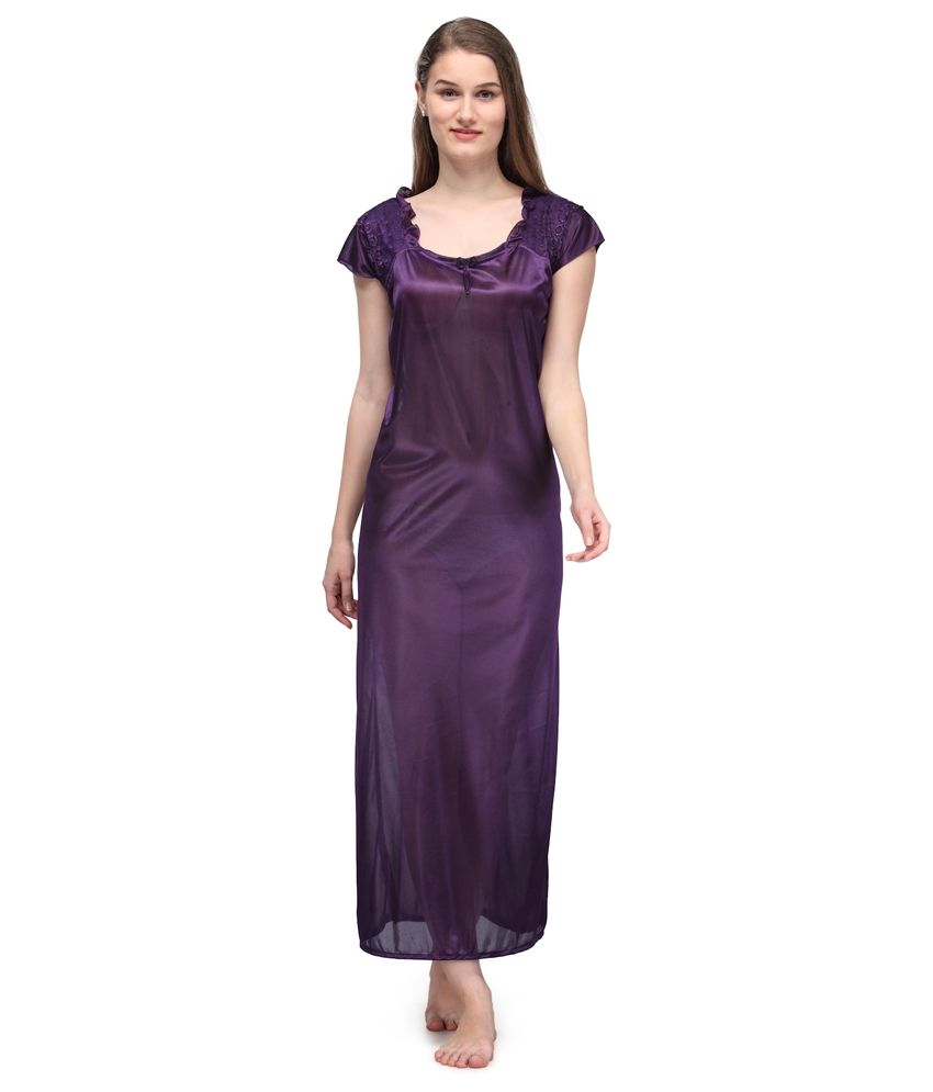 Oleva Purple Satin Printed Nighty available at snapdeal for Rs.150