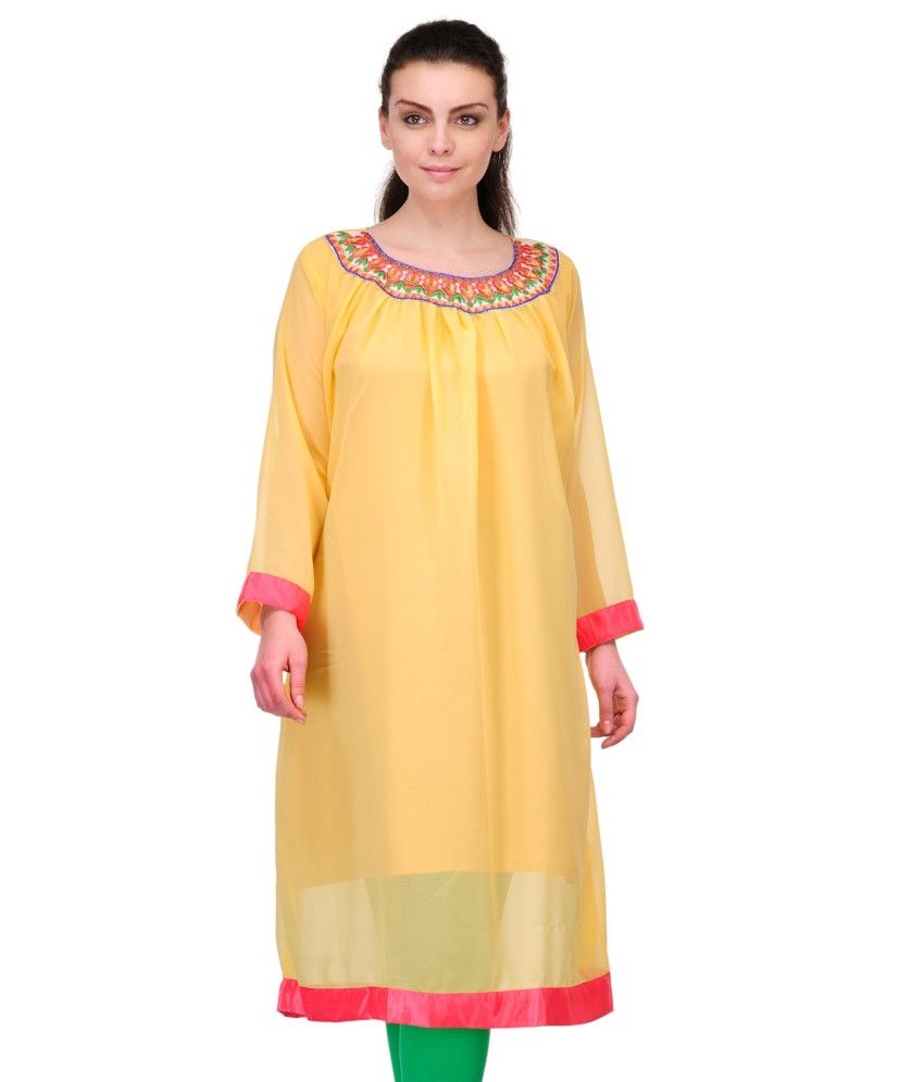 Yellow Snapdeal Georgette Kurti 40% OFF On Cenizas Beige Georgette