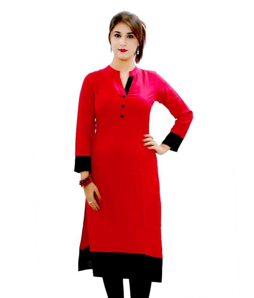 Netanya Collections Red & Black Poly Rayon Kurti