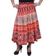 India Trendzs Orange Cotton Printed Long Skirt