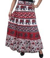 India Trendzs Red Cotton Printed Long Skirt
