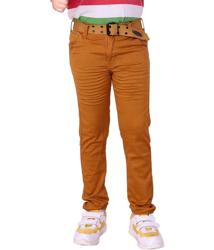 Utex Stretchable Silky Denim Elastic Khakhi Colored Jeans Pant For Kids